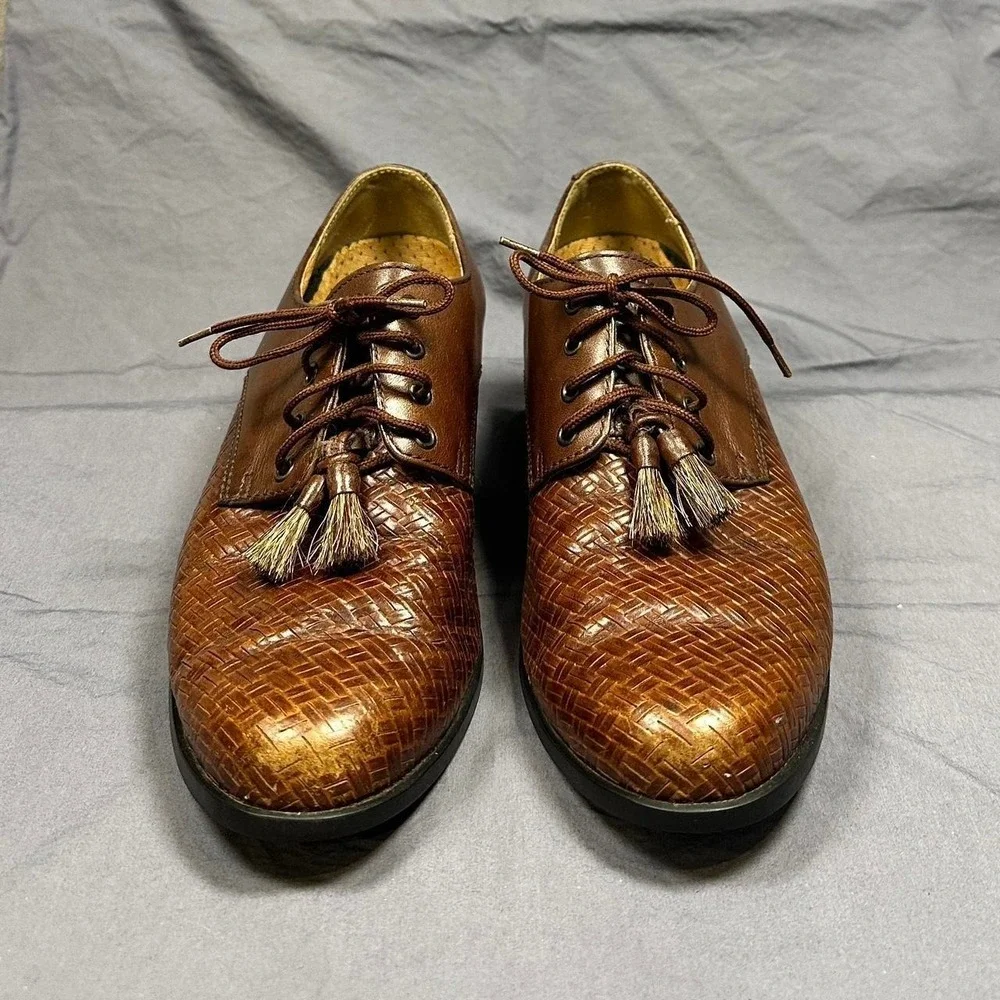 Ariat Brown Woven Leather Oxford Tassel Shoes Women's 7.5B  Western Boho